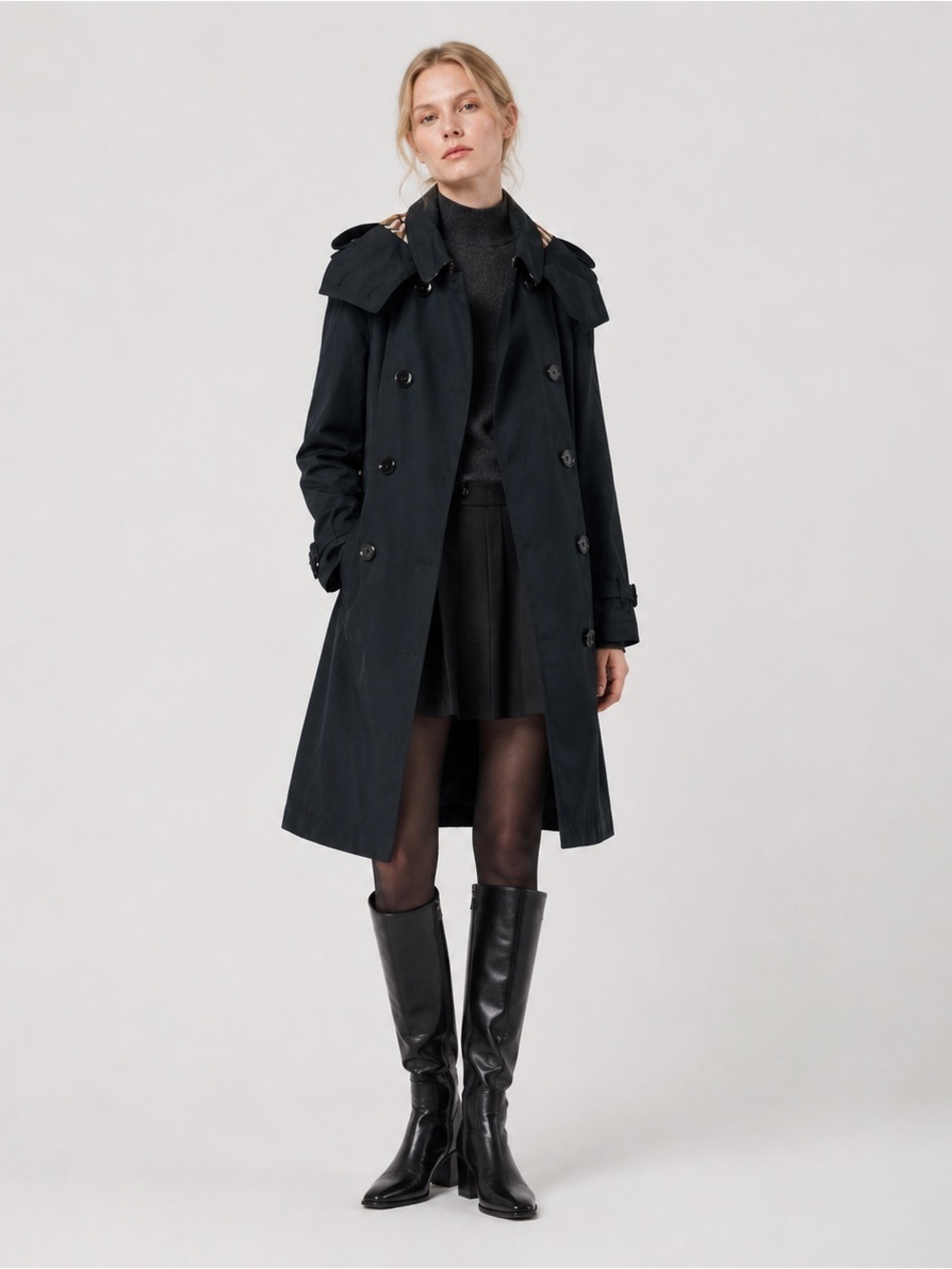 Burberry Black Trench Coat Midi with Removable Hood 6 - Picture 11 of 13